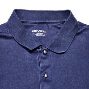 Untuckit Mens‎ Navy Polo Shirt Medium Damascino Cotton Regular Fit Short Sleeve